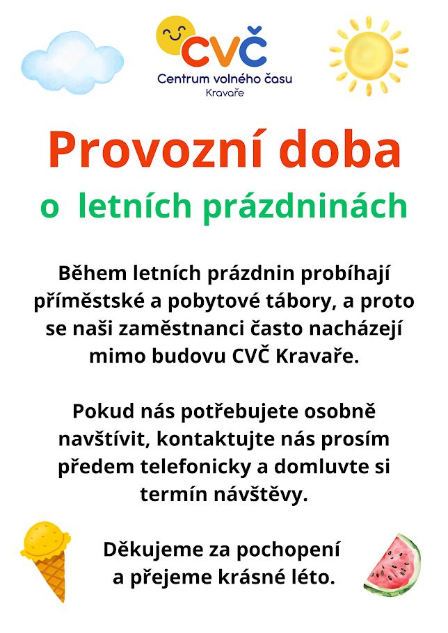 Provozní doba o letních prázdninách